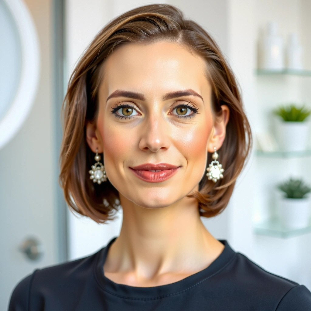 Portrait of Elena Petrova, a sophisticated and approachable skincare expert.