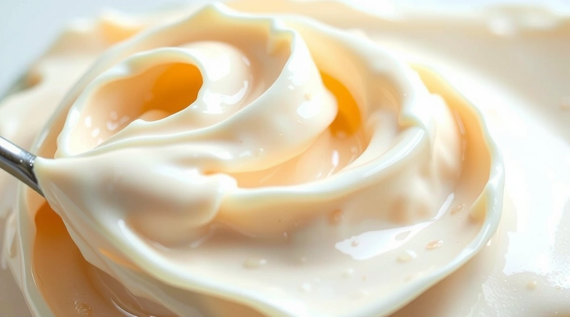 Close-up of a luxurious cream texture with subtle shimmering particles, symbolizing advanced skincare.